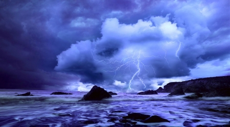 STORM - LIGHTNING, CLOUDS, WAVES, STORM, OCEAN