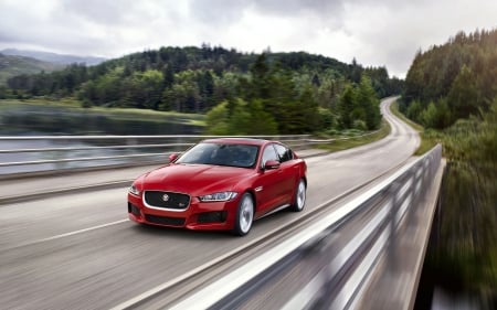 jaguar xe s - red, british, jaguar, landscape