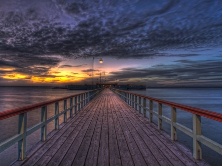 Amazing Sunset - sunset, lovely, nature, amazing, pretty, cool, blue, clouds, colors, sea, bridge