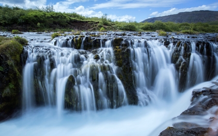 Bruarfoss Waterfall, Iceland - nature, iceland, waterfall, rocks