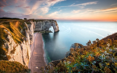 Sunset on Beach at Normandie, France - sunset, france, nature, beach