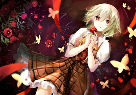 Kazami Yuuka - kazami yuuka, anime, yellow, girl, manga, touhou, red, butterfly, art, elise piclic