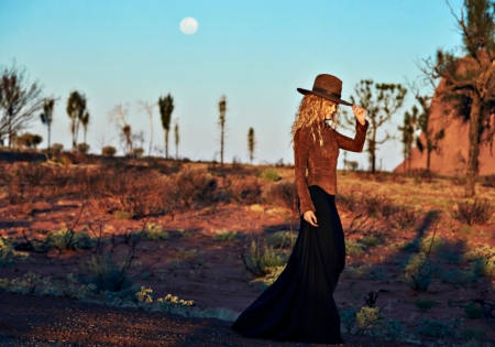 Nicole Kidman - hat, moon, blue, girl, orange, actress, cowgirl, Nicole Kidman, vogue, woman