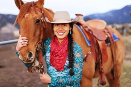 Cowgirl - woman, girl, horse, hat