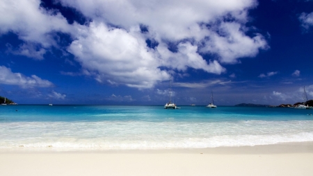 Blue Beach - white, beach, blue, sand, sea