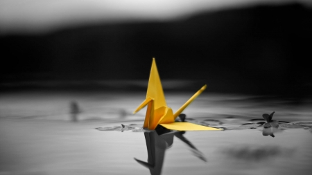 Origami - origami, macro, yellow, bird