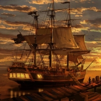 Pirate Ship at Sunset