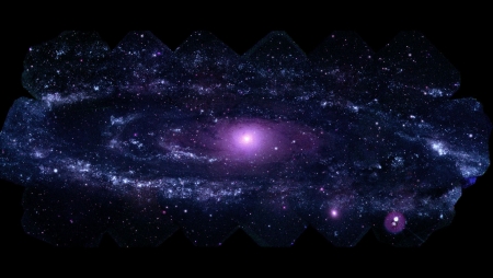 M31 - Andromeda in UV - universe, astronomy, m31, messier objects, composite, andromeda, amazing, purple, goddard, galaxy, university of maryland, nasa, uv