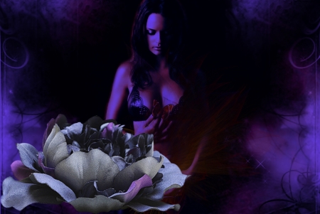 Purple woman and rose - purple, rose, woman, beauty