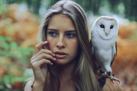 Owl and the lady - owl, girl, women, model