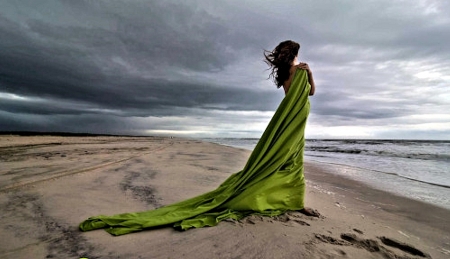 By the Sea - woman, beach, pretty, sea