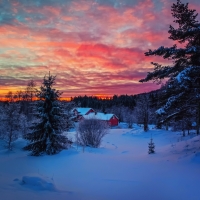 amazing winter sunset landscape hdr