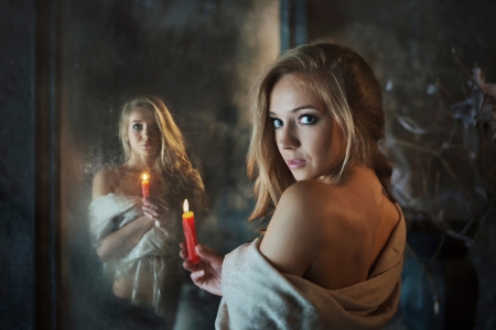 Dasha Shovkoplyas - maxim maximov, candle, reflection, girl, mirror, dasha shovkoplyas