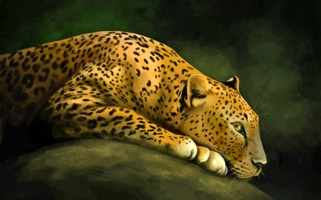 Leopard - leopard, animal, painting, cat