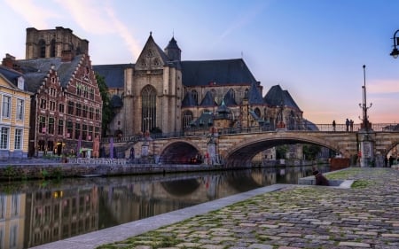 bridge over the river zenne in brussels - embankment, river, city, bridge, church