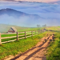 misty countryside landscape