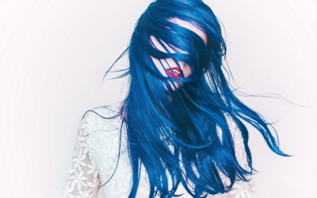 Blue wig - white dress, girl, wig, blue