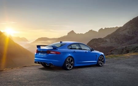 jaguar xfr s - british, sunset, mountain, jaguar