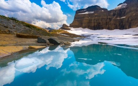 Glacial Lake - water, nature, mountains, glacial, reflection, lakes