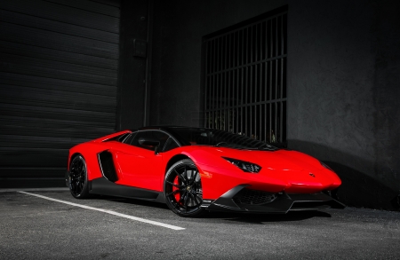 Lamborghini_Aventador - sports car, red, black rims, lambo