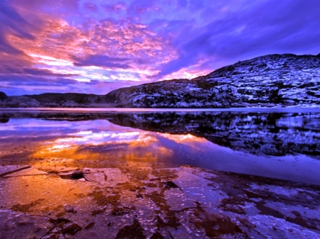 Re-Calling Beach - beauty, nature, lake, beach, reflection, clouds, colorful