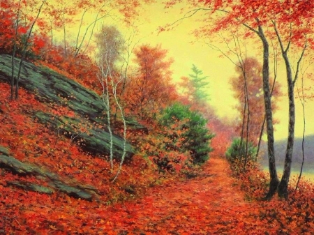 Autumn Woods - attractions in dreams, autumn, trees, forests, draw and paint, autumn beauty, love four seasons, fall, woods, leaves, paintings, colors