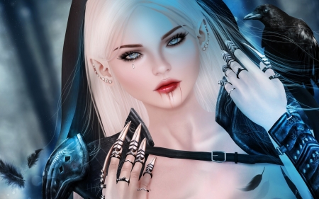 Worrior woman - black, game, worrior, blue, woman, rendering, girl, blonde