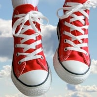 Red and white sneakers