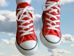 Red and white sneakers