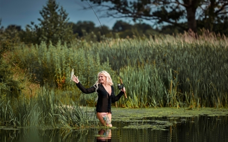 Fishing - women, fishing, girl, model