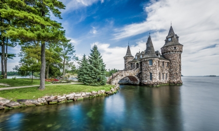 Boldt Castle, Alexandria Bay - boldt castle, lake, sky, trees, ny, water, park, alexandria bay, castle, river, island, green, tree, bridge, usa