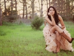 Girl In Prom Dress With Boots