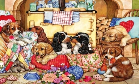 Cute Dogs - dogs, painting, cute, animals