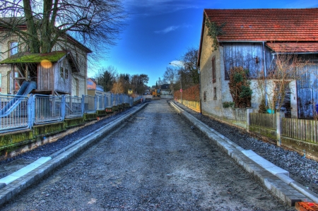 gravel road in a german town hdr - autumn, town, gravel, hdr, road