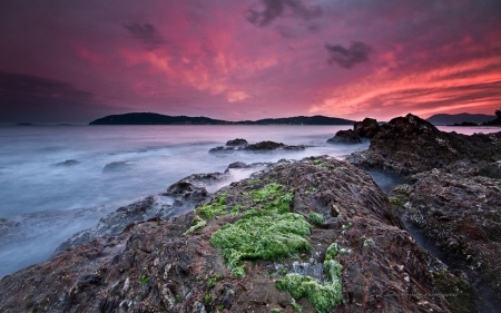 Mediterrane coast - beach, sky, photography, water, sunset, coast, rocks, france, dusk, scene, ocean, landscape, wallpaper, summer, shore, nature, dawn, stones, sunrise, sea