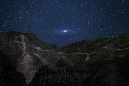 Andromeda Rising over the Alps - space, fun, galaxies, stars, cool