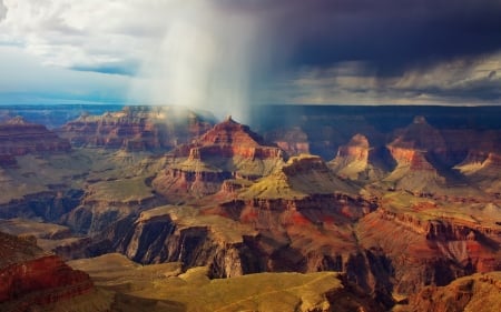 rain over grand canyon - cliffs, clouds, canyon, rain