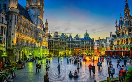 city square in brussels hdr - square, people, hdr, cobblestones, city, buildings