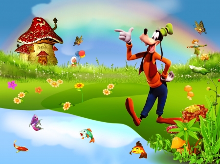 goofy - house, goofy, butterfly, dog, lake, fish