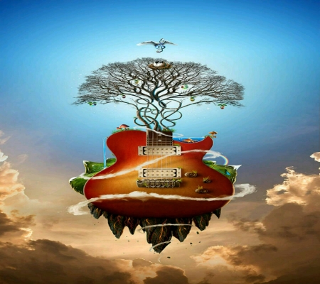 nature and music - music, guitar, nature, tree