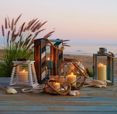 *Sweet evening lights* - seaside, canldes, beach, summer, sunset, time, evening, lanterns, romantic, sand, sea