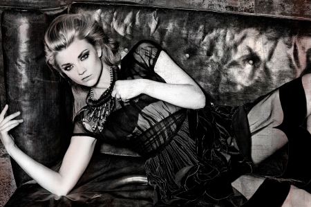 Natalie Dormer - white, natalie dormer, woman, actress, girl, sofa, bw, black