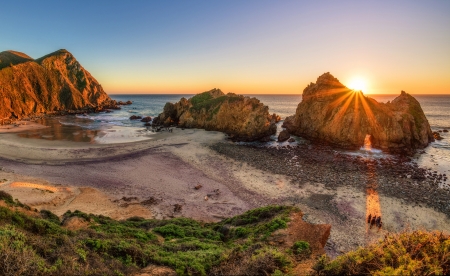 Sunset at Big Sur - sky, rocks, sea, coast