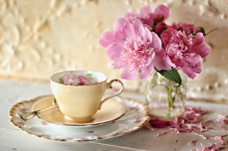 Tea Time - flowers, still life, tea, cup