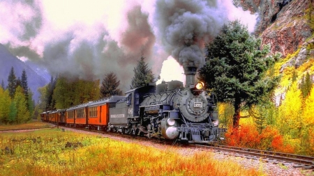 Autumn train - trenul, cu, vine, toamna