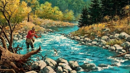 Fine Art - painting, colores, paint, river