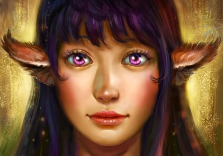 Fox ears girl - fantasy, amethyst eyes, fox, ears, girl, face, maximko, art