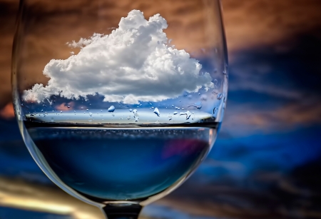 a cloud in a glass - white, drink, cloud, glass, situation, blue, creative, fantasy