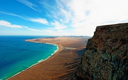 cliffs on the beach in the canary islands - sky, beach, clouds, cliff, sea