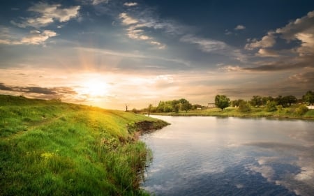 River - cloud, sky, water, river, sunset